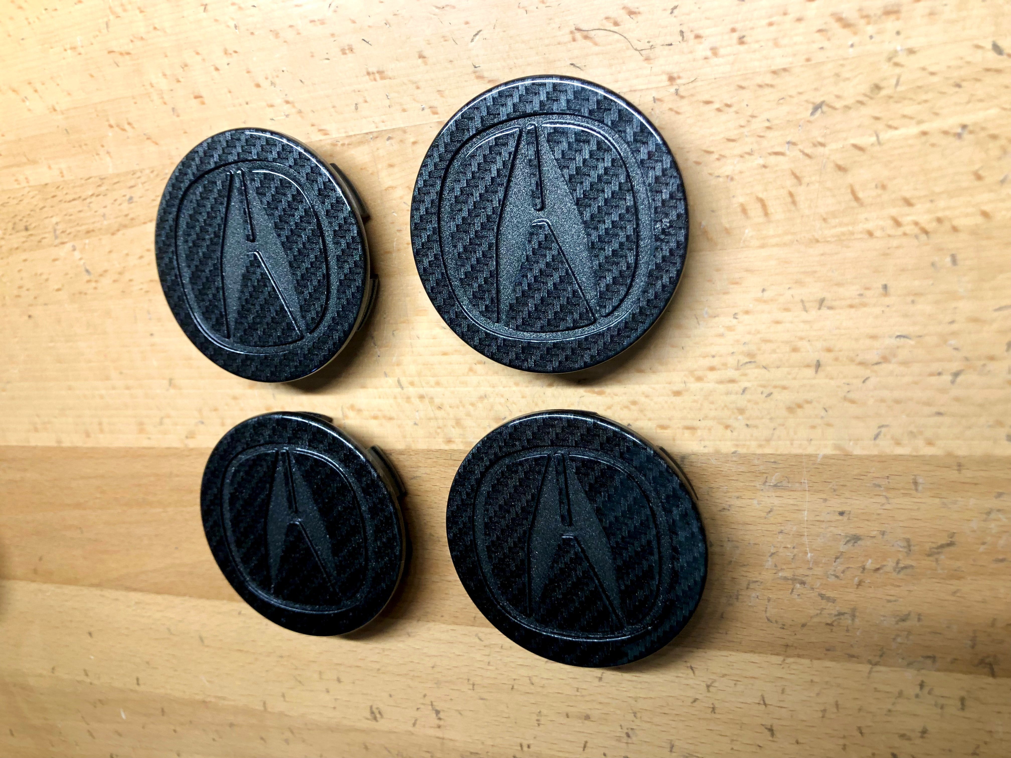 Acura RSX Carbon Fiber Wheel Center Cap Set x4 OEM Deep Blue Chrome