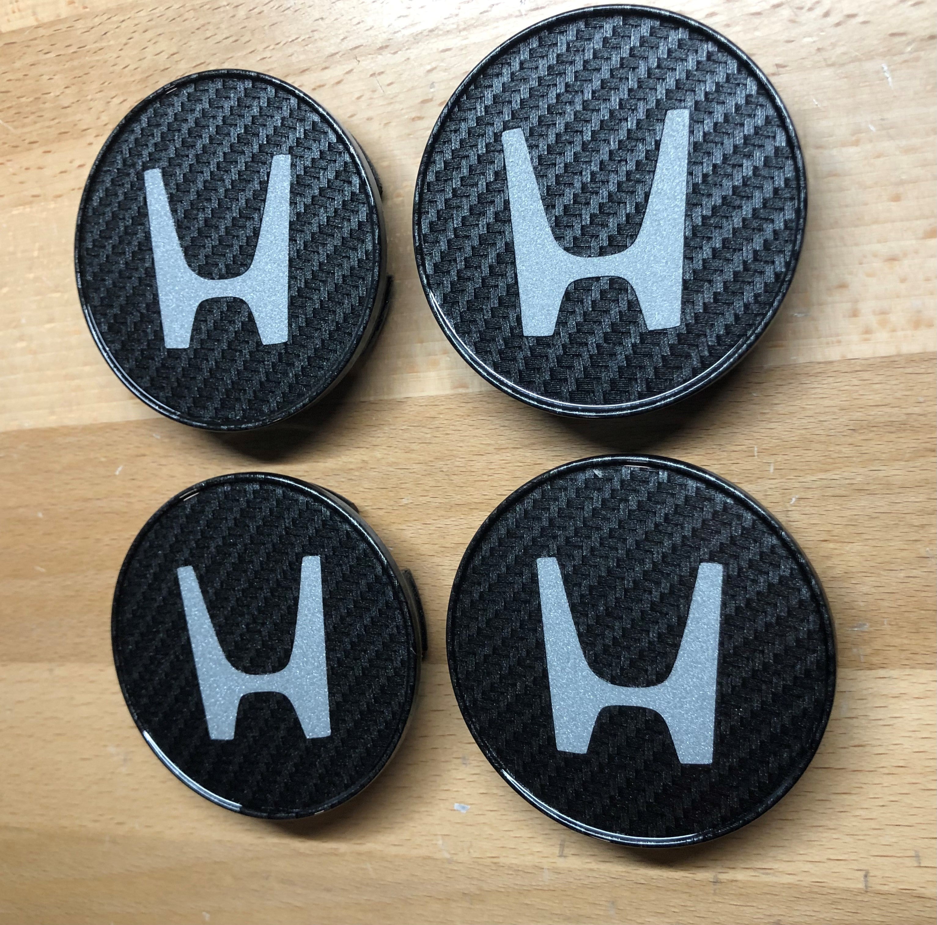 Honda Civic Carbon Fiber Wheel Center Cap Set x4 OEM Deep Blue Chrome