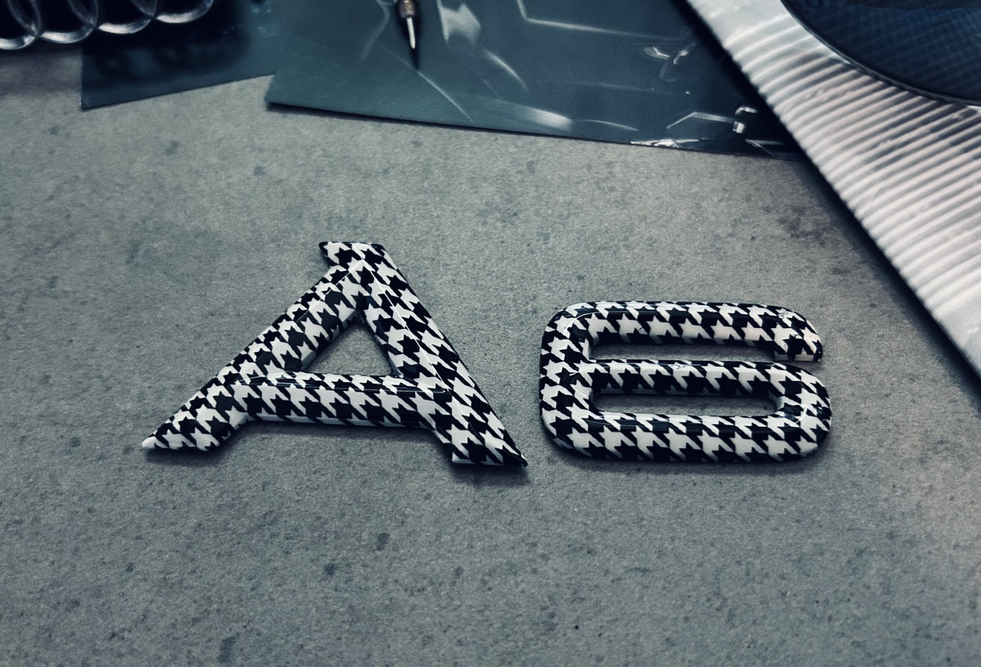 Audi A6 Houndstooth Pattern Retro Nameplate OEM