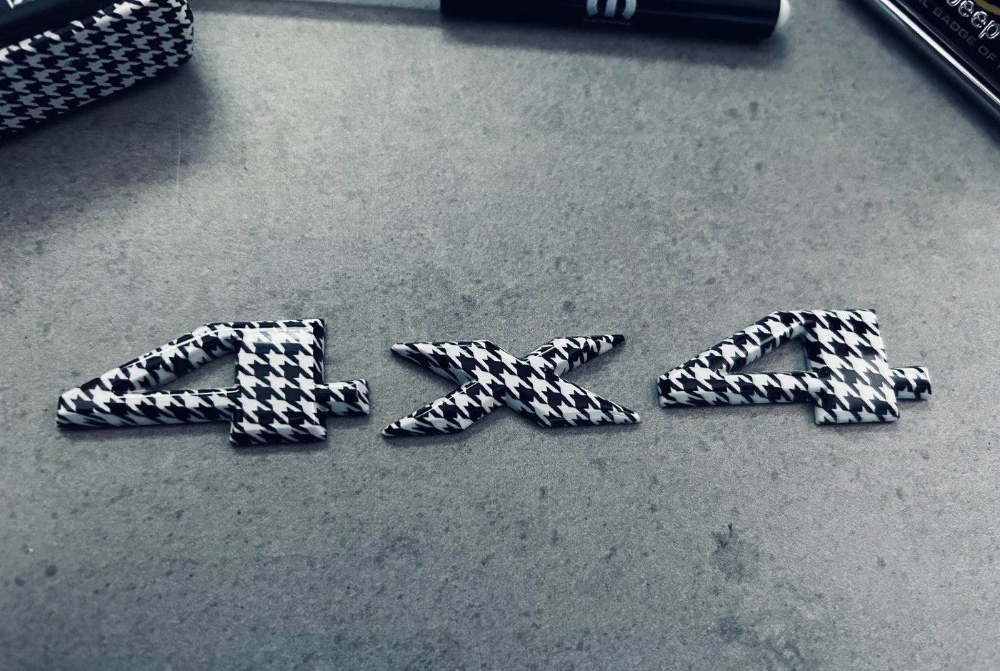 Jeep 4x4 Black and White Houndstooth Rear Tailgate Emblem