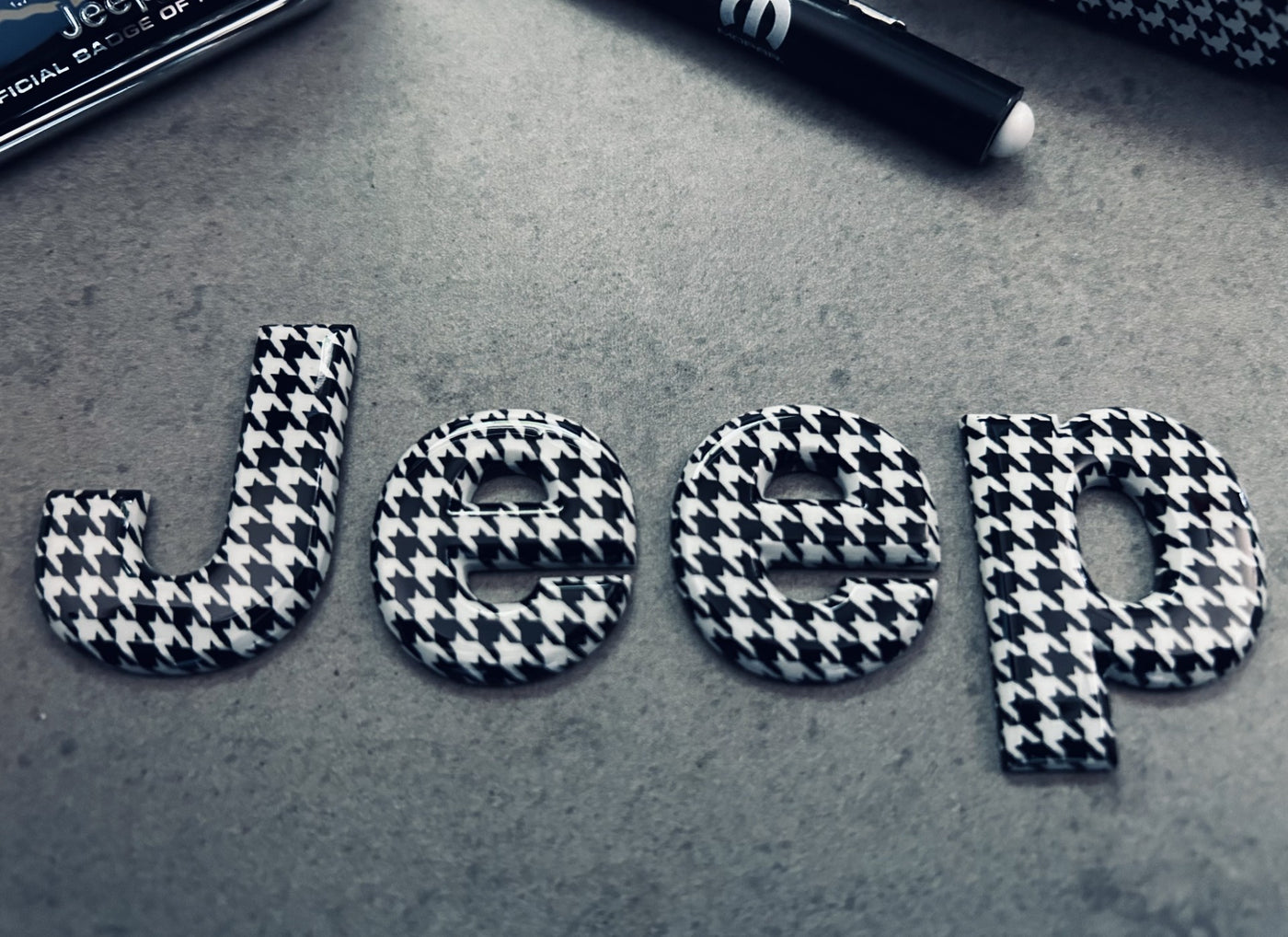 Jeep Wrangler Black & White Houndstooth Hood Emblem