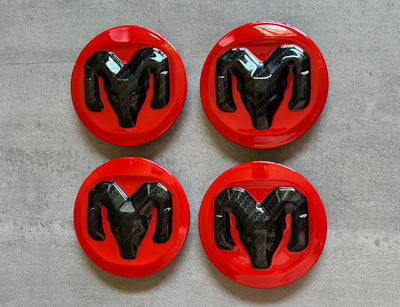 Ram 1500 2500 19-25 Red & Black Carbon Wheel Center Cap Set OEM