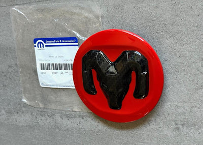 Ram 1500 2500 19-25 Red & Black Carbon Wheel Center Cap Set OEM