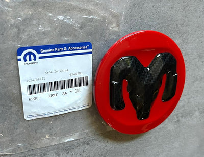 Ram 1500 2500 19-25 Red & Black Carbon Wheel Center Cap Set OEM