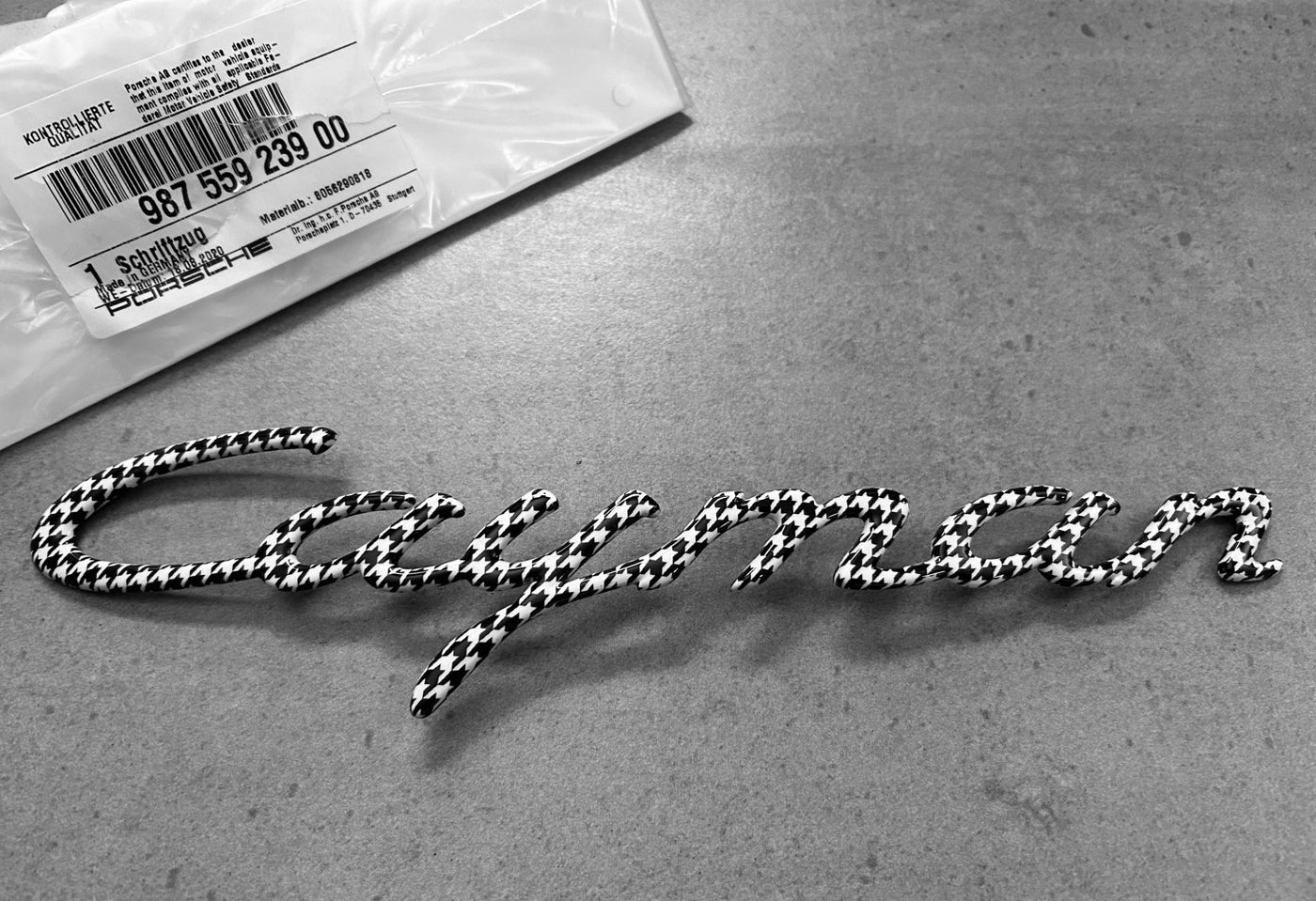 Porsche 987 Cayman Houndstooth Nameplate OEM