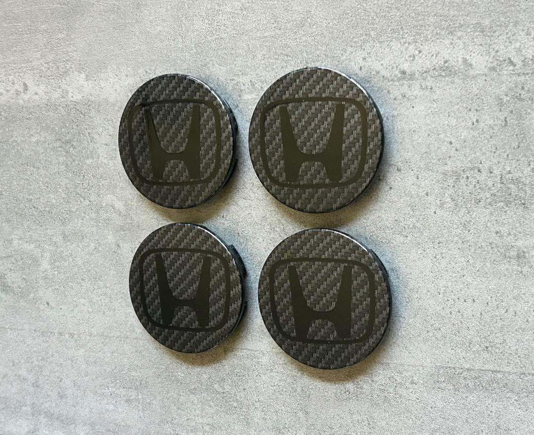 Honda Civic Pilot Black & Carbon Fiber Wheel Center Cap Set OEM