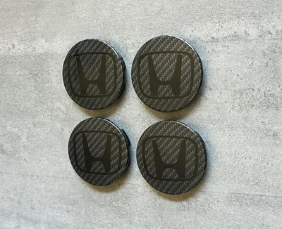 Honda Civic Pilot Black & Carbon Fiber Wheel Center Cap Set OEM