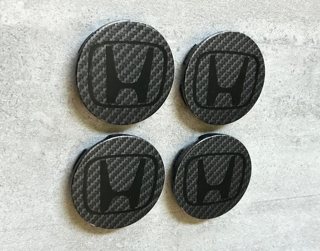 Honda Civic Pilot Black & Carbon Fiber Wheel Center Cap Set OEM