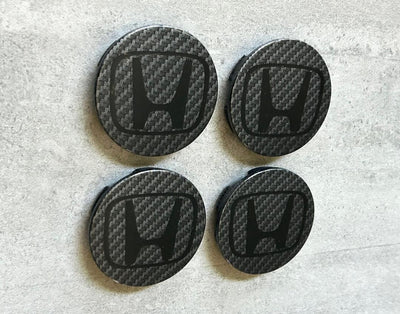 Honda Civic Pilot Black & Carbon Fiber Wheel Center Cap Set OEM