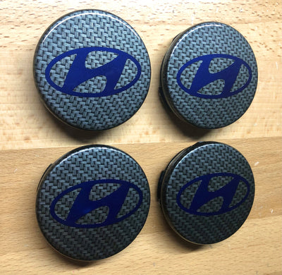 Hyundai Genesis Blue & Carbon Fiber OEM Center Cap Set Elantra