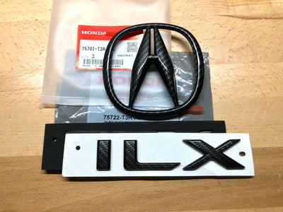 Acura ILX 19-21 Black Carbon Fiber Emblem Set x2