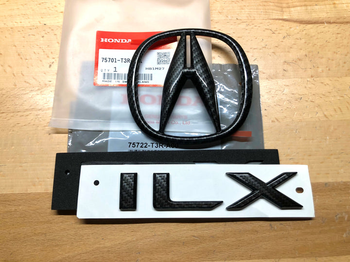 Acura ILX 19-21 Black Carbon Fiber Emblem Set x2 – Deep Blue Chrome