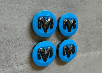 Ram 1500 2500 Mopar Blue & Black Carbon Center Cap Set OEM