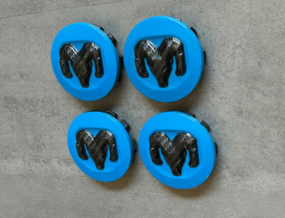 Ram 1500 2500 Mopar Blue & Black Carbon Center Cap Set OEM