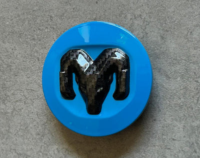 Ram 1500 2500 Mopar Blue & Black Carbon Center Cap Set OEM