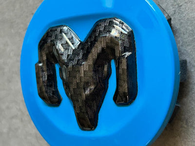 Ram 1500 2500 Mopar Blue & Black Carbon Center Cap Set OEM