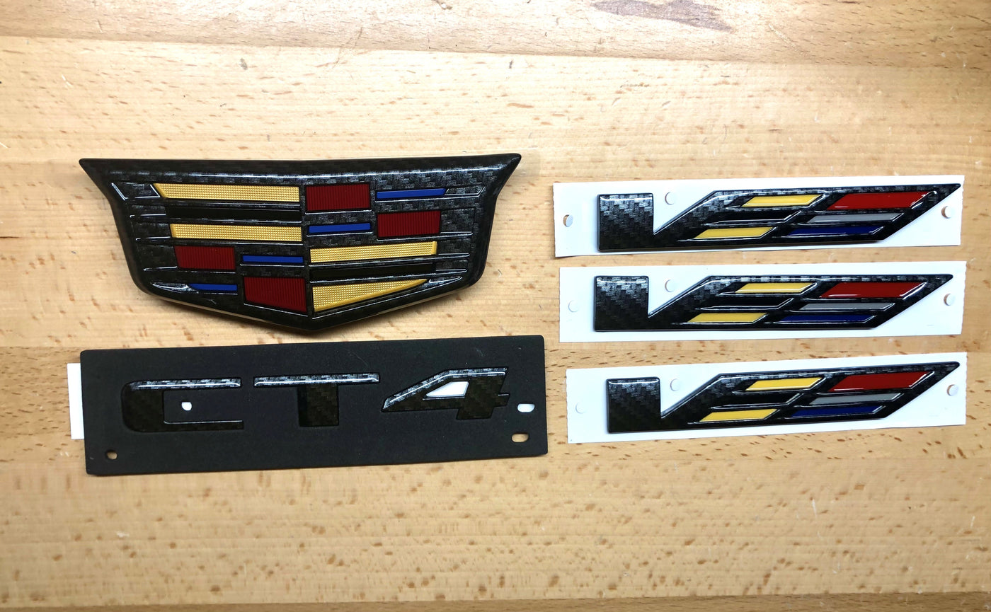 Cadillac CT4-V Black Carbon Fiber Effect Emblem Set
