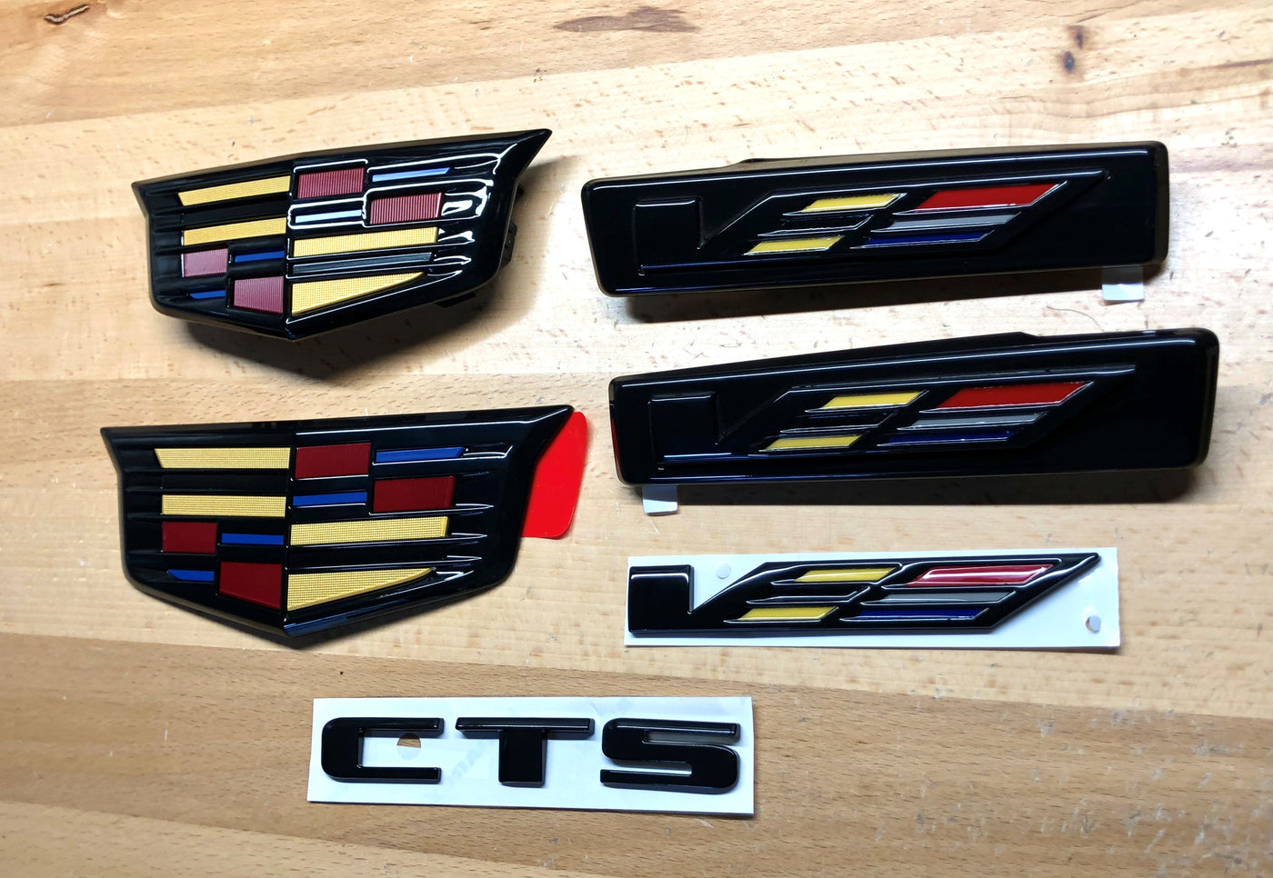 Cadillac CTSV Carbon Fiber Effect Emblem Set Deep Blue Chrome