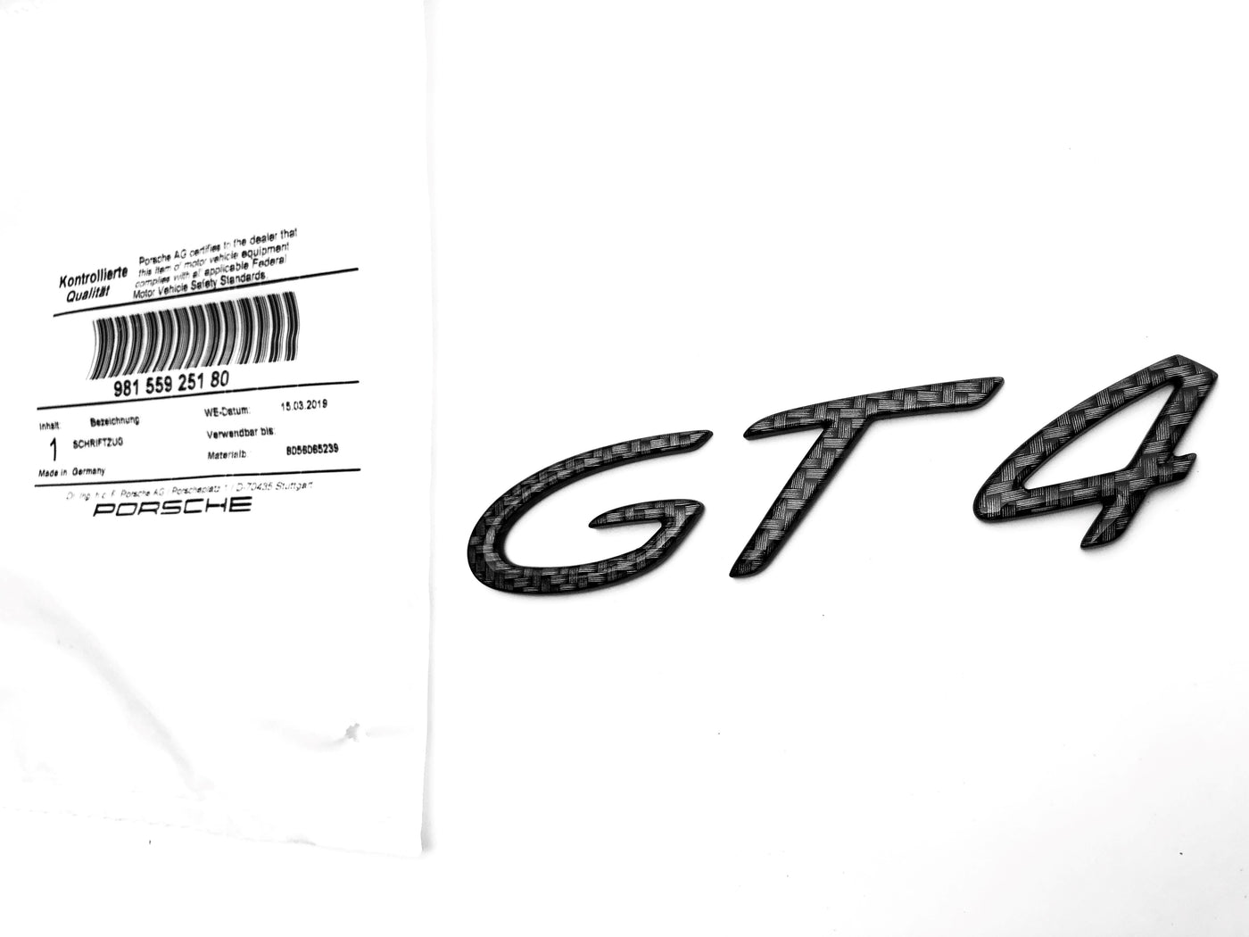 Porsche Cayman "GT4" Carbon Fiber Emblem 2016
